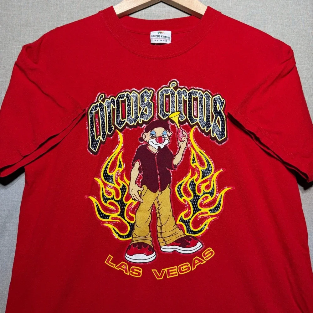 Circus Circus Las Vegas Vintage Shirt Mens Medium Red Clown Flames Graphic RARE